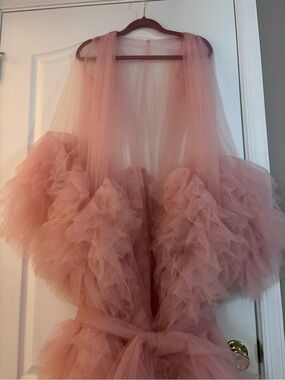 Pink Blush Ruffled Sheer Tulle Gown Robe Small